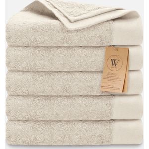 Walra Handdoekset Remade Cotton 50x100 set van 5 stuks - Beige - 70% gerecycled Katoen / 30% Katoen 550 gr/m²