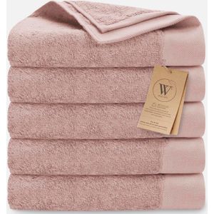 Walra Handdoekset Remade Cotton 50x100 set van 5 stuks - Poeder Roze - 70% gerecycled Katoen / 30% Katoen 550 gr/m²