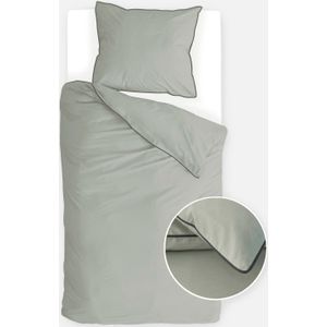 Walra Dekbedovertrek Sweet Softy grijs / groen - 140x220 cm - 1-Persoons - Dubbele doorlopende instopstrook - 100% Flanel katoen