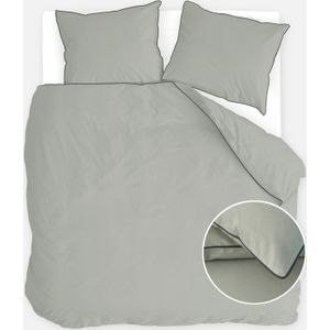 Walra Dekbedovertrek Sweet Softy grijs / groen - 240x220 cm - Lits-jumeaux - Dubbele doorlopende instopstrook - 100% Flanel katoen