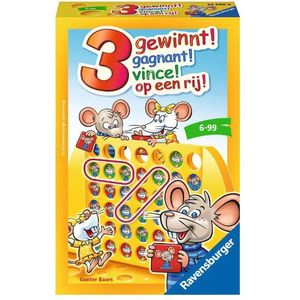 Ravensburger 3 Op Een Rij! Pocket Pocketspel - Voor 2-4 spelers, leeftijd 6+, met 42 muizen en 18 stukken kaas