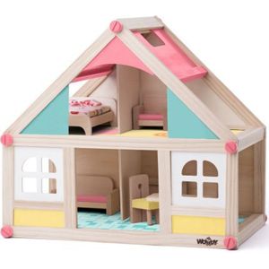 Woody Toys poppenhuis met poppen en meubeltjes 91328
