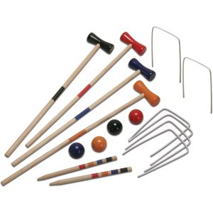 Summerplay Croquetspel Hout 57 cm - Set voor 4 spelers in net - Met houten ballen en metalen poorten