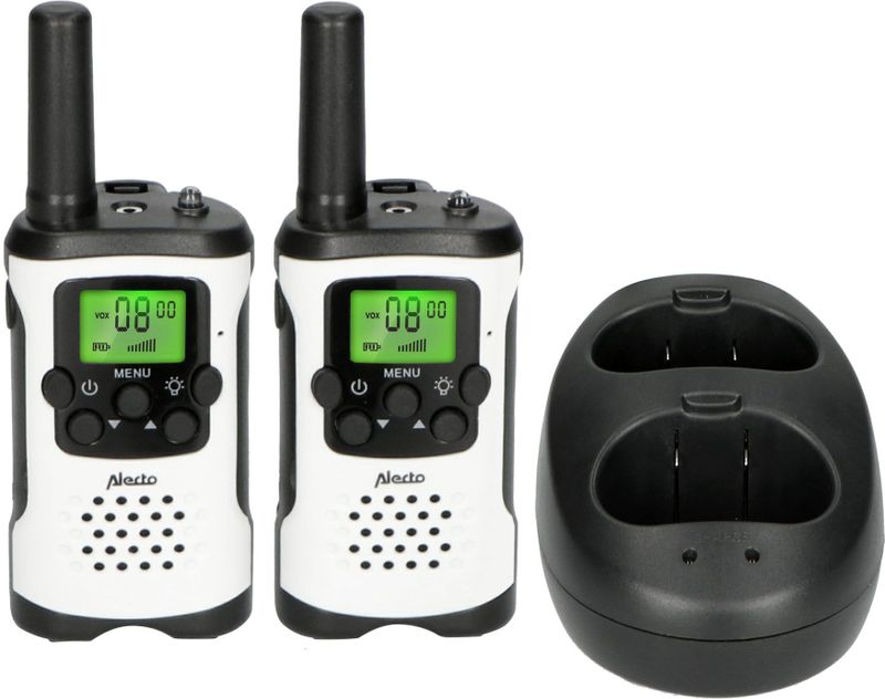 Verpakkingsschade - Alecto - Walkie Talkie + Oplaadstation + Accu's - Voor Kinderen En Volwassenen - Set Van 2 Stuks - Bereik Tot 7 Km - Wit - New