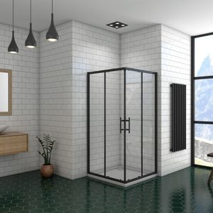 Douchecabine Vierkant Ixia Zwart 100x100x195 Hoekinstap 6Mm Helder Glas Antikalk Mat Zwart
