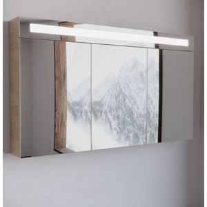 Spiegelkast / Badkamerkast Emilia - Licht Eiken - 120x68x14,5cm - LED Verlichting - Voorgemonteerd - 3 Deurs - Tuimelschakelaar