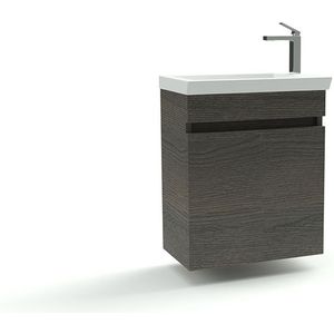 Toiletmeubel / Toiletkast Ivreo - Houtnerf Grijs - 45x28x55cm - Incl. Witte Keramische Wastafel - Voorgemonteerd - MDF