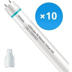 Voordeelpak 10x Philips LED Buis T8 MASTER Value (EM/Mains) High Output 8W 1050lm - 865 Daglicht | 60cm - Vervangt 18W