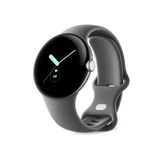 Google Pixel Watch (Wi-Fi) - 41mm in Polished Silver mit Sportarmband in Charcoal