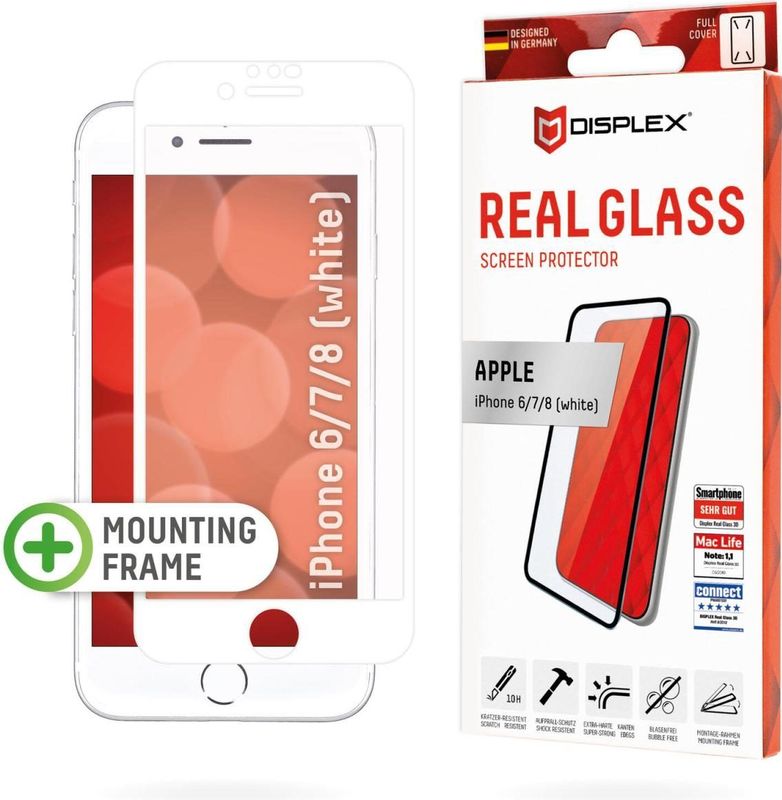 DISPLEX Panzerglas (10H) für Apple iPhone 6/7/8 (White), Montagerahmen, Full Cover