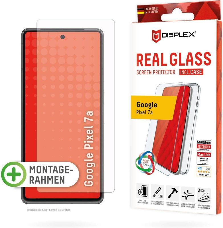 DISPLEX Panzerglas + Schutzhülle für Google Pixel 7a, Eco-Montagerahmen, kratzer-resistent