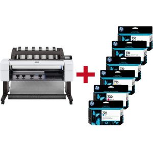 HP DesignJet T1600dr Großformatdrucker Plotter inkusive zusätzlichem HP Tintenset 730