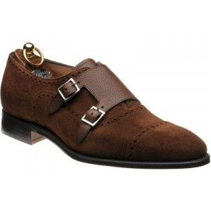 Herring Montford double monk shoes in Brown Grain and Suede