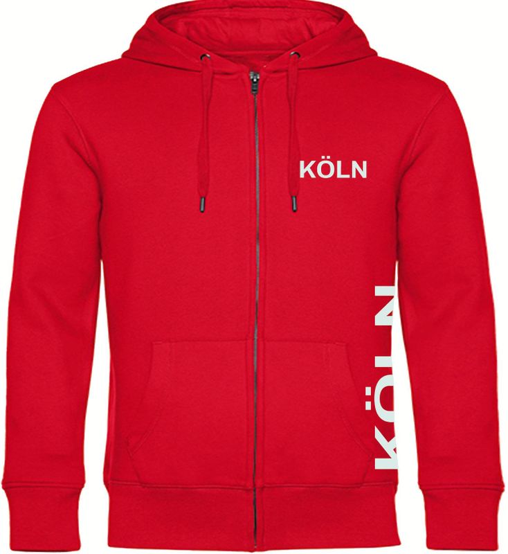 multifanshop Kapuzen Sweatshirt Jacke - Köln - Brust & Seite - Druck weiß - Sweat
