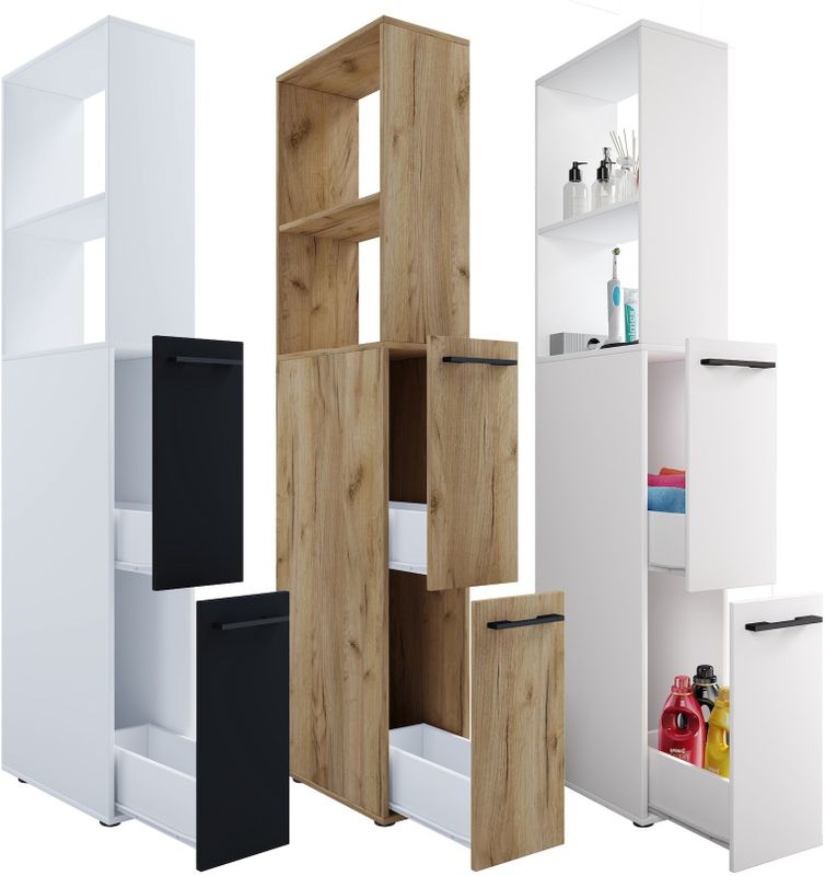 VCM Holz Badezimmerschrank  Badmöbel  Nischenschrank  Raumteiler  Hochschrank  Maße ca. H. 183 x B. 25 x T. 50 cm - Sadilo XL