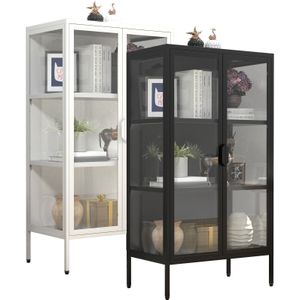 VCM Glasvitrine stehend  Vitrine Glas mit ESG-Sicherheitsglas  Maße ca. H. 110 x B. 60 x T. 35 cm  Standvitrine Glas  Modern und platzsparend  Glas Vitrinenschrank – Floka M