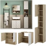 Vicco Badmöbel-Set Badezimmer-Möbel Bad-Schrank Edge Eiche Weiß modern Badezimmerschrank Waschbeckenunterschrank Spiegelschrank Hochschrank Badezimmerkommode