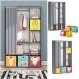 Vicco Kinderkleiderschrank Kinderzimmerschrank Kindergarderobe Luigi Grau Faltbox 106 x 178 cm modern Schrankregal Jugendzimmerschrank Organizer Vorhang Kleiderstange Fächer Aufbewahrung Spielzeugablage