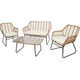 Polyrattan Garnitur MCW-G17a, Garten Sofa Set Sitzgruppe Stuhl, Seil ~ naturfarben, Polster creme ohne Dekokissen