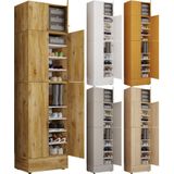 VCM Holz-Schuhschrank  Maße: H. 240 x B. 70 x T. 39 cm  Allzweckschrank  9 Fächer  4 Drehtüren  Aufsatz mit 2 Türen  extra Schublade – Lona