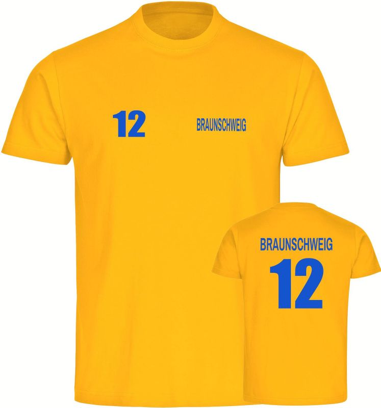 multifanshop Kinder T-Shirt - Braunschweig - Trikot Nummer 12 - Druck blau - Kind