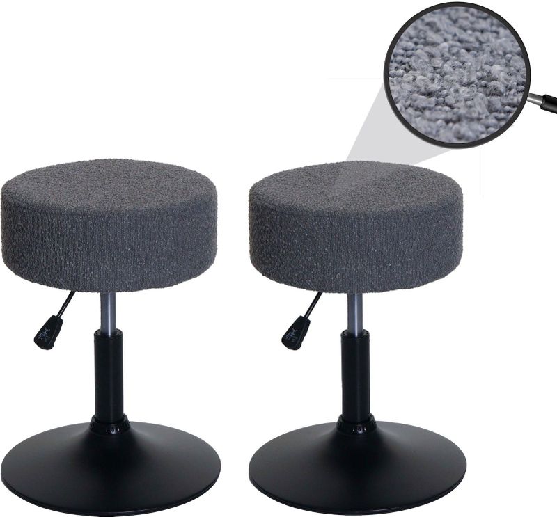 2er-Set Hocker MCW-C22, Sitzhocker Schminkhocker, höhenverstellbar drehbar Ø 37cm Stoff Bouclé 450g/m² MVG ~ dunkelgrau
