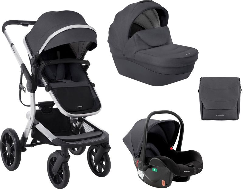 Kikkaboo Kombikinderwagen Irene 3 in 1 Babywanne Autositz Adapter Wickeltasche dunkelgrau