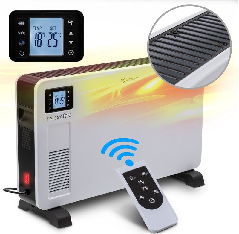 Heidenfeld Konvektorheizung EK100, Standgerät oder Wandmontage, 1000-2300 Watt, Timer, bis 40 m²