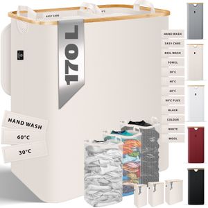 KESSER® Wäschekorb mit Deckel faltbar Wäschebox Wäschetruhe Wäschetonne  Wäschesammler mit herausnehmbaren Wäschesäcke  Laundry Baskets Wäschesortierter inkl. Waschhinweisen