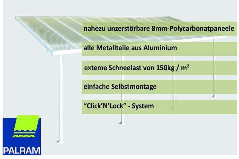 Palram Canopia Feria Terrassenüberdachung weiß 730x295x260-305 in cm (LxBxH)
