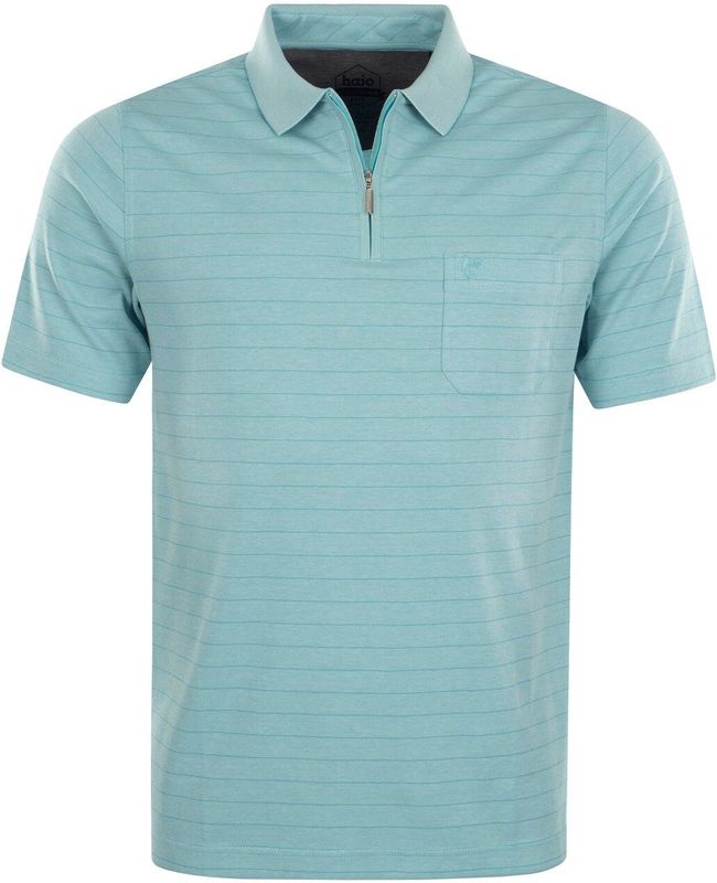 Hajo Shirt Gestreiftes Kurzarm-Poloshirt Softknit mit verdecktem Reißverschluss und Brusttasche in Regular Fit