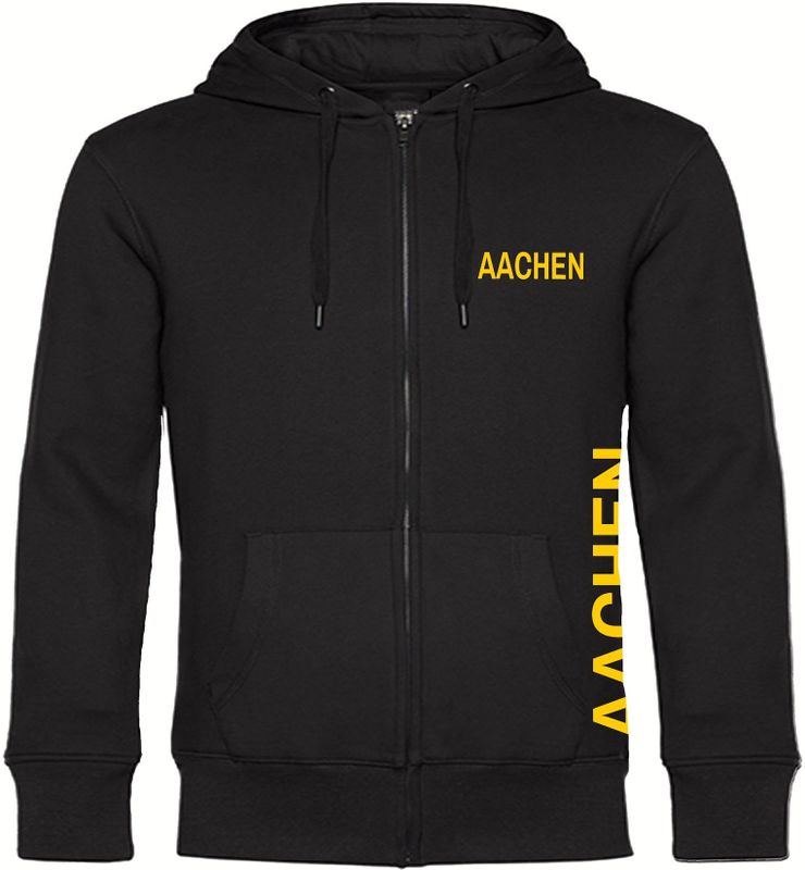 multifanshop Kapuzen Sweatshirt Jacke - Aachen - Brust & Seite - Druck gelb - Sweat