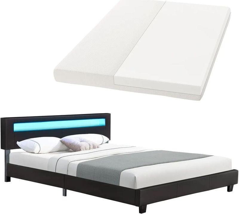 Juskys Polsterbett Paris 180 x 200 cm Doppelbett in schwarz mit Kaltschaummatratze