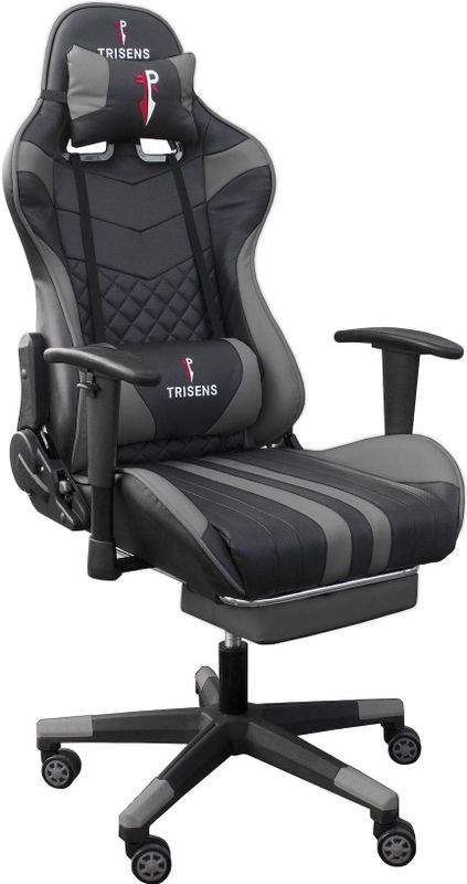 Gaming Stuhl im Racing Design in Lederoptik Bürostuhl mit flexiblen Armlehnen ergonomischer Schreibtischstuhl mit verstellbarem Rückenstützkissen, Nackenkissen und Fußstütze
