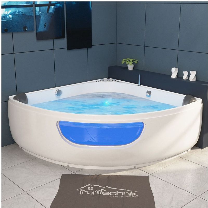 TroniTechnik® Whirlpool Badewanne Eckwhirlpool PAROS 150cm x 150cm, vormontiert, Acrylwanne 2 Pers., 12 Düsen, Sanitäracryl