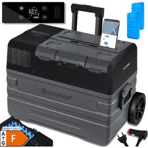 KESSER® Kompressor Kühlbox elektrisch Gefrierbox, Mit APP-Steuerung USB-Anschluss 12/24 V 230V, +Teleskopstange Räder Kühlschrank Kühlung bis -20 °C für Auto, Lkw, Boot, Reisemobil, Camping
