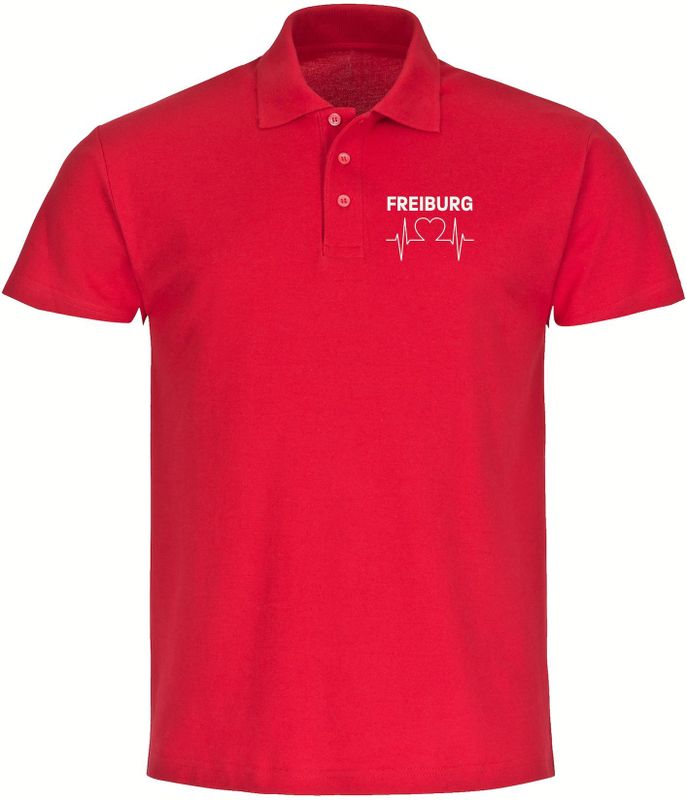 multifanshop Poloshirt - Freiburg - Herzschlag - Druck weiß - Polo