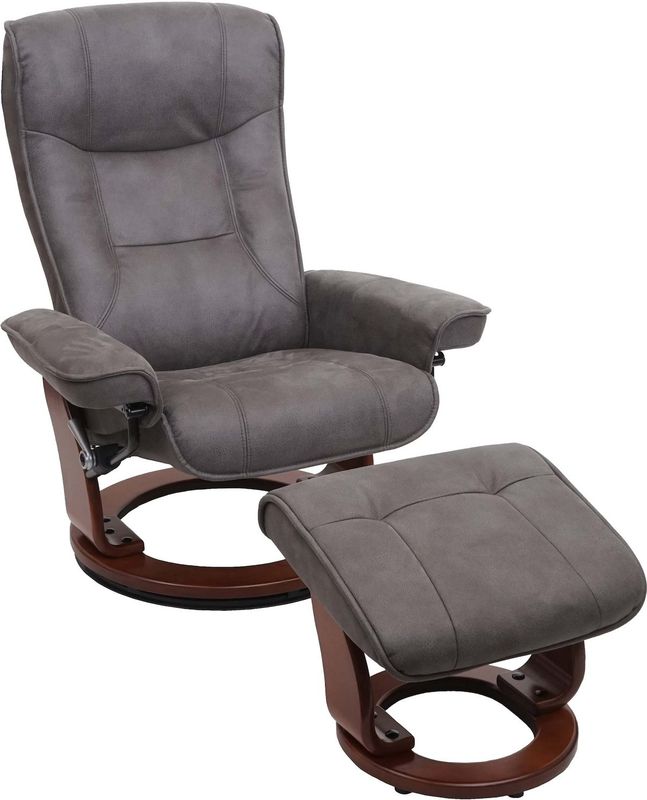 MCA Relaxsessel Halifax, Fernsehsessel Hocker, Stoff/Textil 130kg belastbar ~ dunkelgrau, walnussfarben