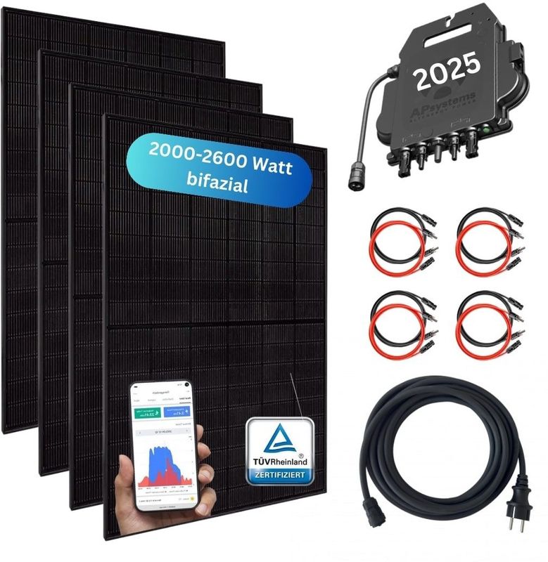 MyBasic XXL Balkonkraftwerk 2000+ Watt inkl. Wechselrichter (APsystems 2025)