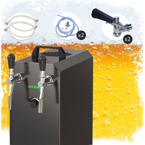Komplett Set - Zapfanlage, Bierzapfanlage STREAM 50K mit Luftpumpe Bierkoffer, Durchlaufkühler 2-leitig Trockenkühler, bis zu 55 Liter/h - BLACK EDITION, Zapfkopf:Flach,Zapfkopf 2:Kombi
