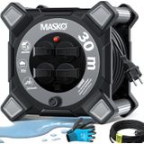 MASKO® Kabeltrommel Verlängerungskabel mit Schutzkontaktsteckdosen & Wickelgriff  Outdoor Kabelaufroller Thermoschutz  Gerätetrommel IP44 1000W ~ 3000W  inkl. Tragegriff und Montagehandschuhe
