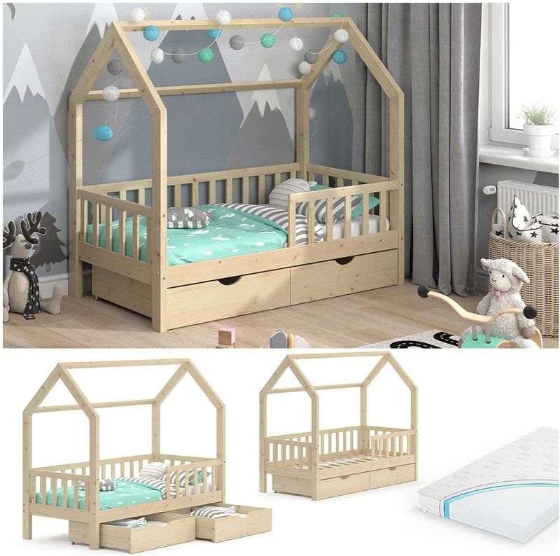 VitaliSpa Kinderbett Hausbett Spielbett Wiki 80x160 inkl Matratze 2 Schubladen