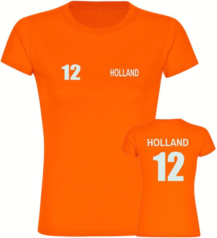 multifanshop Damen T-Shirt - Holland - Trikot Nummer 12 - Druck weiß - Frauen