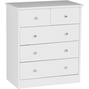 WOHNLING Kommode Weiß 60 x 70 x 35 cm Sideboard Anrichte mit 5 Schubläden