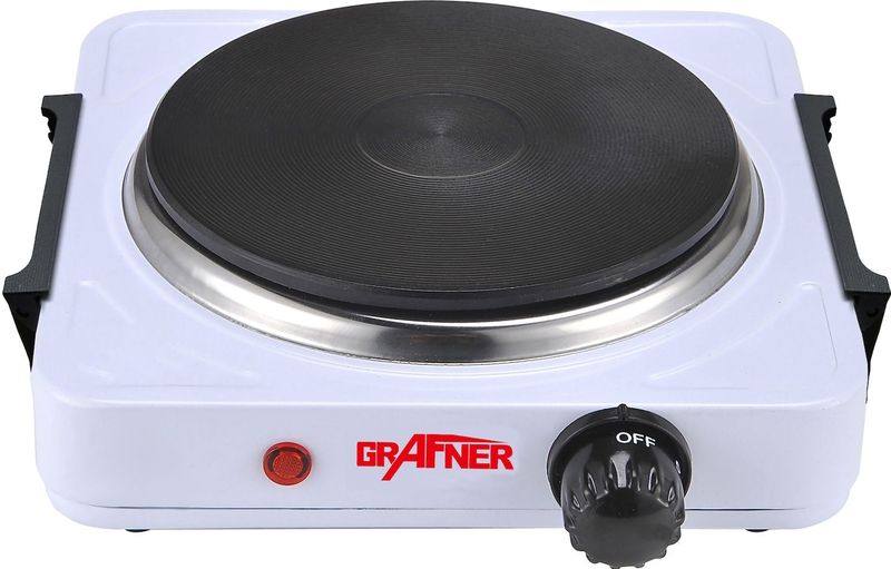 Grafner® Kochplatte einzel 1000 Watt mit klappbaren Griffen Weiß KP10877