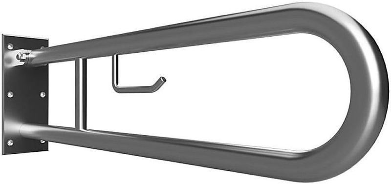 Brillantbad BELP Stützklappgriff in U-Form mit Toilettenpapierhalter Edelstahl gebürstet 100x250x766 mm, 120 kg Traglast für Bad & WC >> zum Bohren