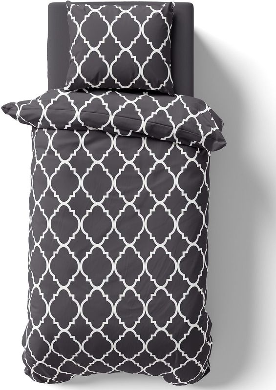 NYVI Bettwäsche Set DreamScience Renforcé Design - Atmungsaktiv & Weich - 100% Baumwolle - Mit Reißverschluss Größe:135x200 + 80x80 cm;Farbe:Maroc Anthrazit