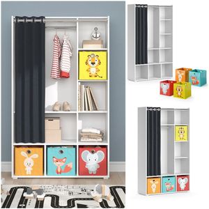 Vicco Kinderkleiderschrank Kinderzimmerschrank Kindergarderobe Luigi Weiß Faltbox 106 x 178 cm modern Schrankregal Jugendzimmerschrank Organizer Vorhang Kleiderstange Fächer Aufbewahrung Spielzeugablage