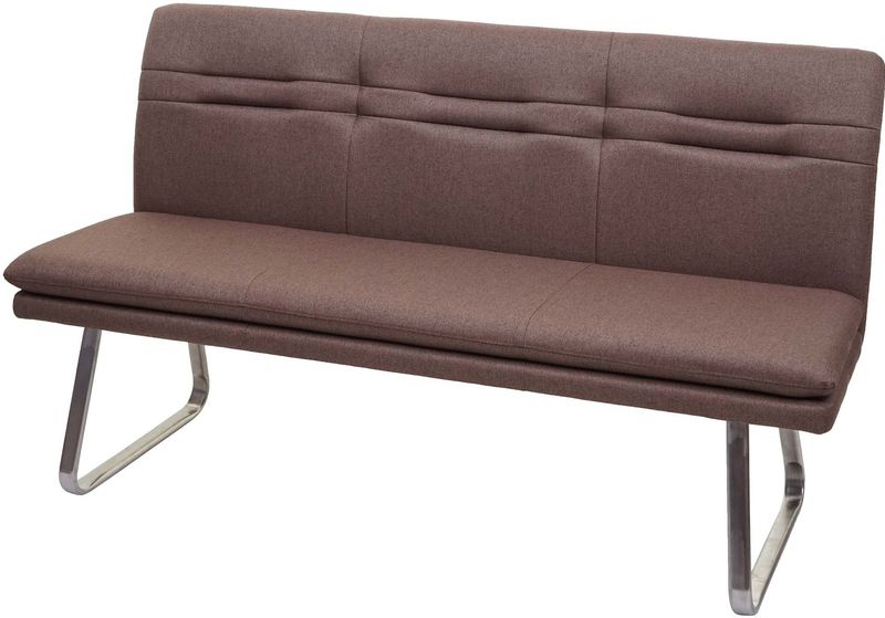 Sitzbank MCW-H70, Esszimmerbank Bank Polsterbank, Rückenlehne Stoff/Textil Edelstahl gebürstet ~ braun 160cm