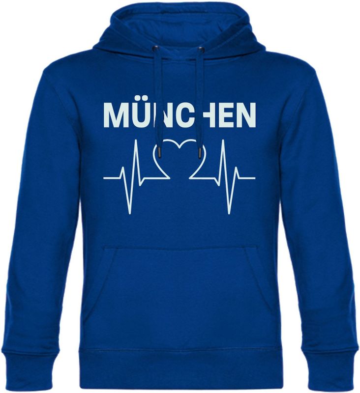 multifanshop Kapuzen Sweatshirt - München blau - Herzschlag - Druck weiß - Hoodie